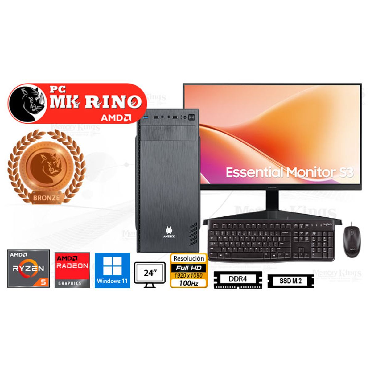 AMD - Computadora Ryzen 5 3400G Elegant 620 16GB 512GB 24 Radeon Vega 11 Windows 11