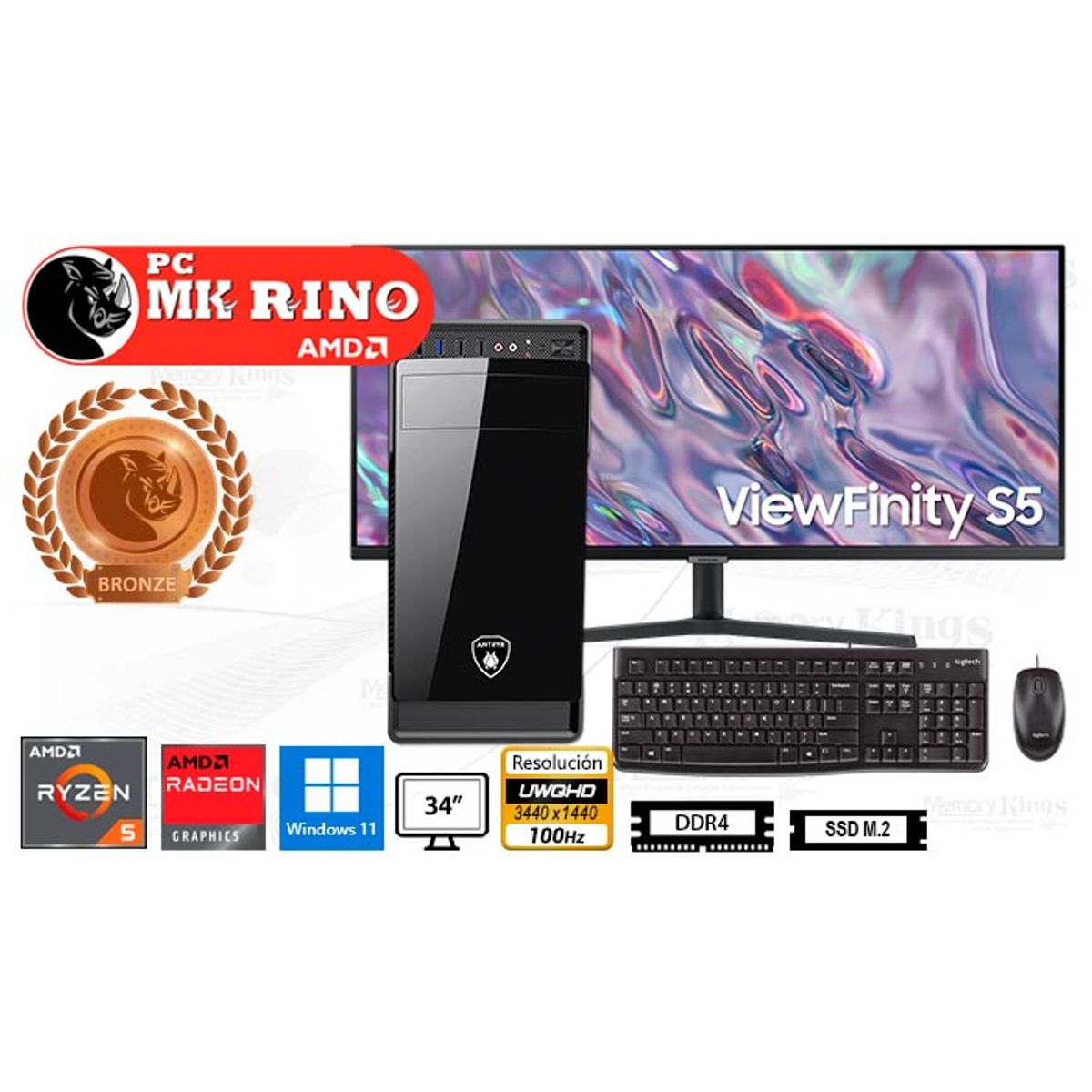 AMD - Computadora Ryzen 5 5600GT Elegant 530M 16GB 512GB 34 Radeon Windows 11