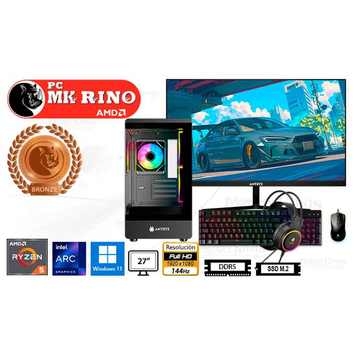 AMD - Computadora Ryzen 5 8500F FX-630M 16GB 512GB 27 Intel ARC A380 Windows 11