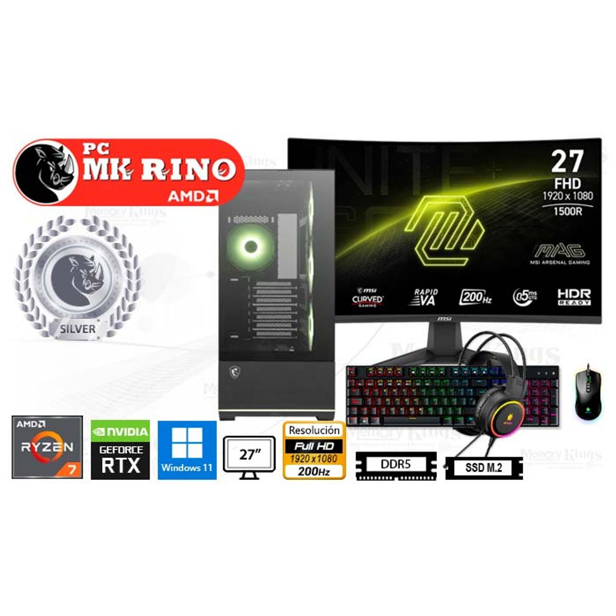 AMD - Computadora Ryzen 7 8700F Pano 110R 16GB 1TB 32 RTX 5050 Windows 11