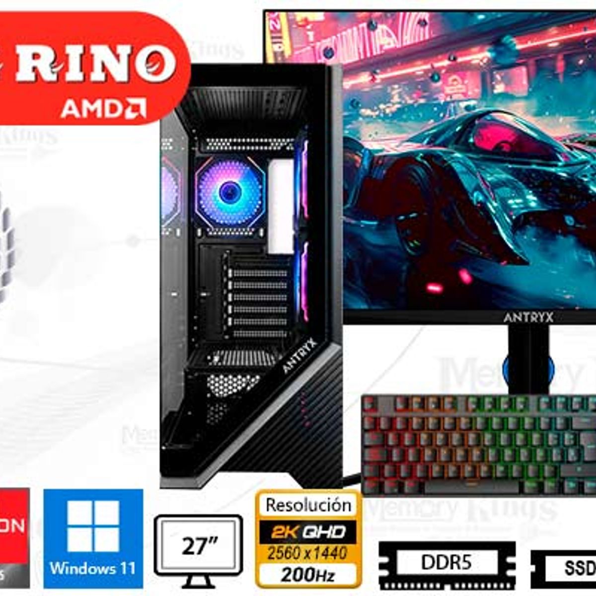 AMD - Computadora Ryzen 7 8700F FX-650 16GB 1TB 27 Radeon RX 9060 XT Windows 11