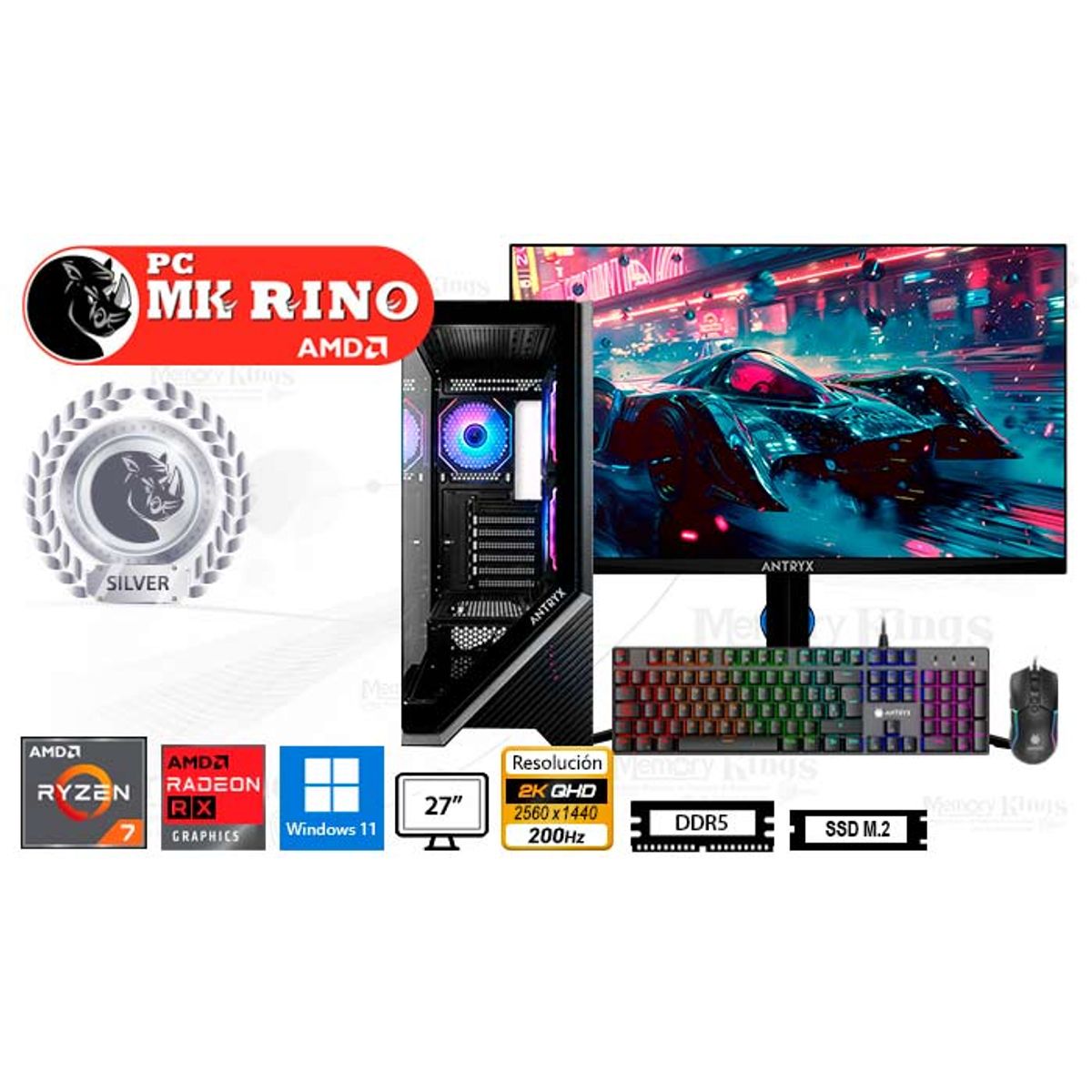 AMD - Computadora Ryzen 7 8700F FX-650 16GB 1TB 27 Radeon RX 9060 XT Windows 11