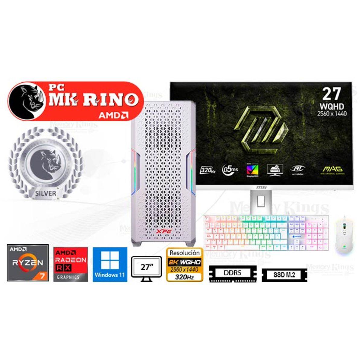 AMD - Computadora Ryzen 7 8700F Starker Air White 16GB 1TB 27 Radeon RX 9060 XT Windows 11