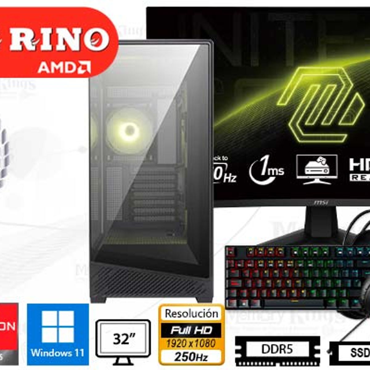 AMD - Computadora Ryzen 7 8700F Pano 130R 16GB 1TB 32 Radeon RX 9060 XT Windows 11