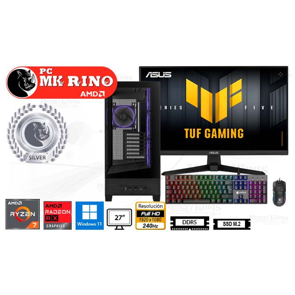 AMD - Computadora Ryzen 7 8700F A31 Plus 16GB 1TB 27 Radeon RX 9060 XT Windows 11