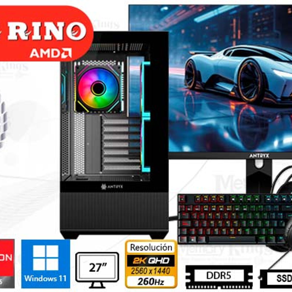 AMD - Computadora Ryzen 7 9700X FX-740 32GB 1TB 27 Radeon RX 9060 XT Windows 11