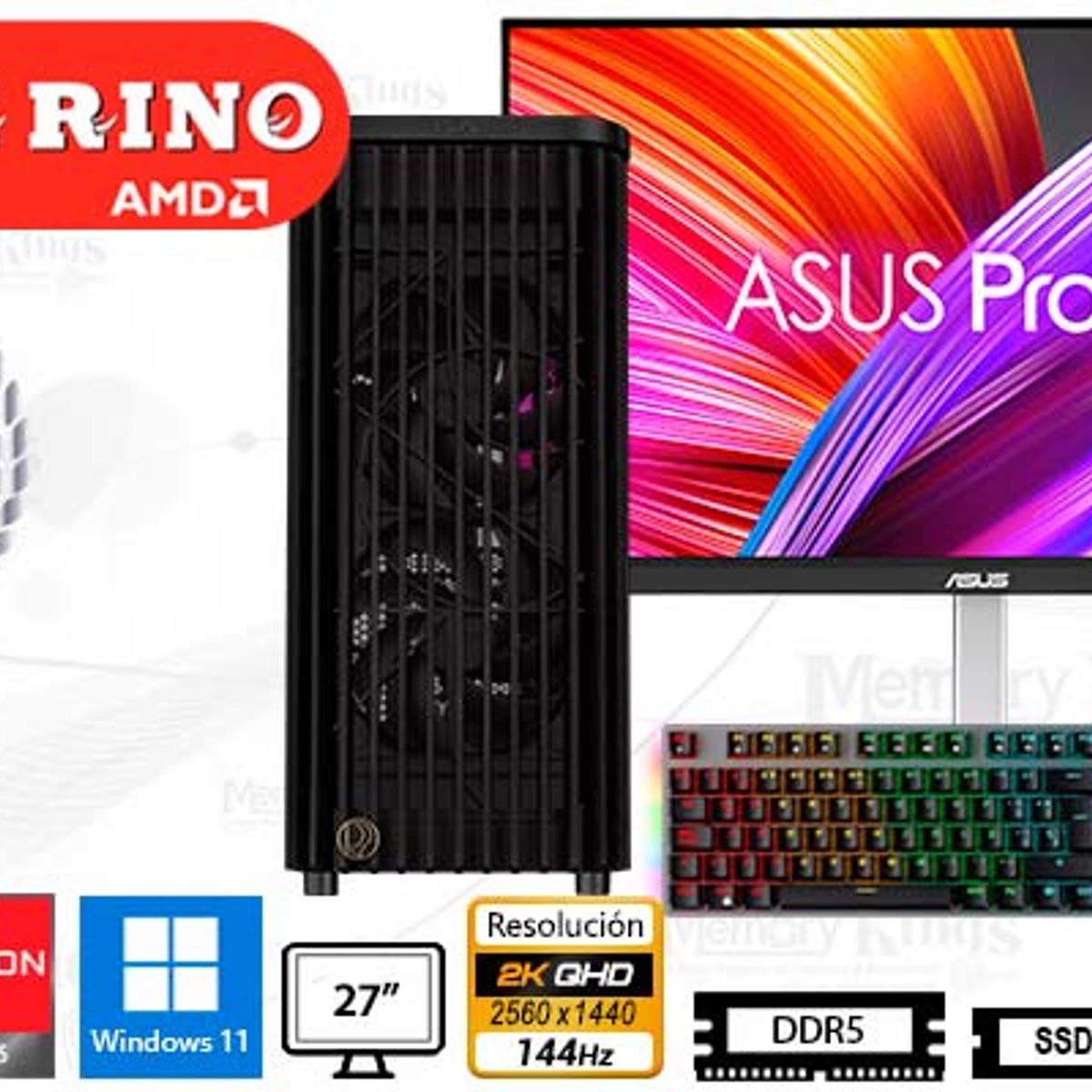 AMD - Computadora Ryzen 7 7800X3D ProArt Wood 16GB 2TB 27 Radeon RX 9060 XT Windows 11