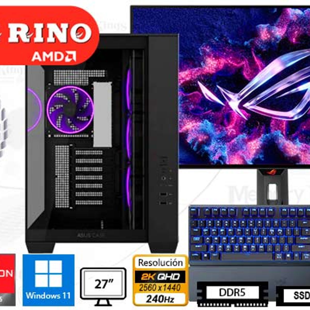 AMD - Computadora Ryzen 7 7700X A32 Plus 16GB 1TB 27 Radeon RX 9060 XT Windows 11