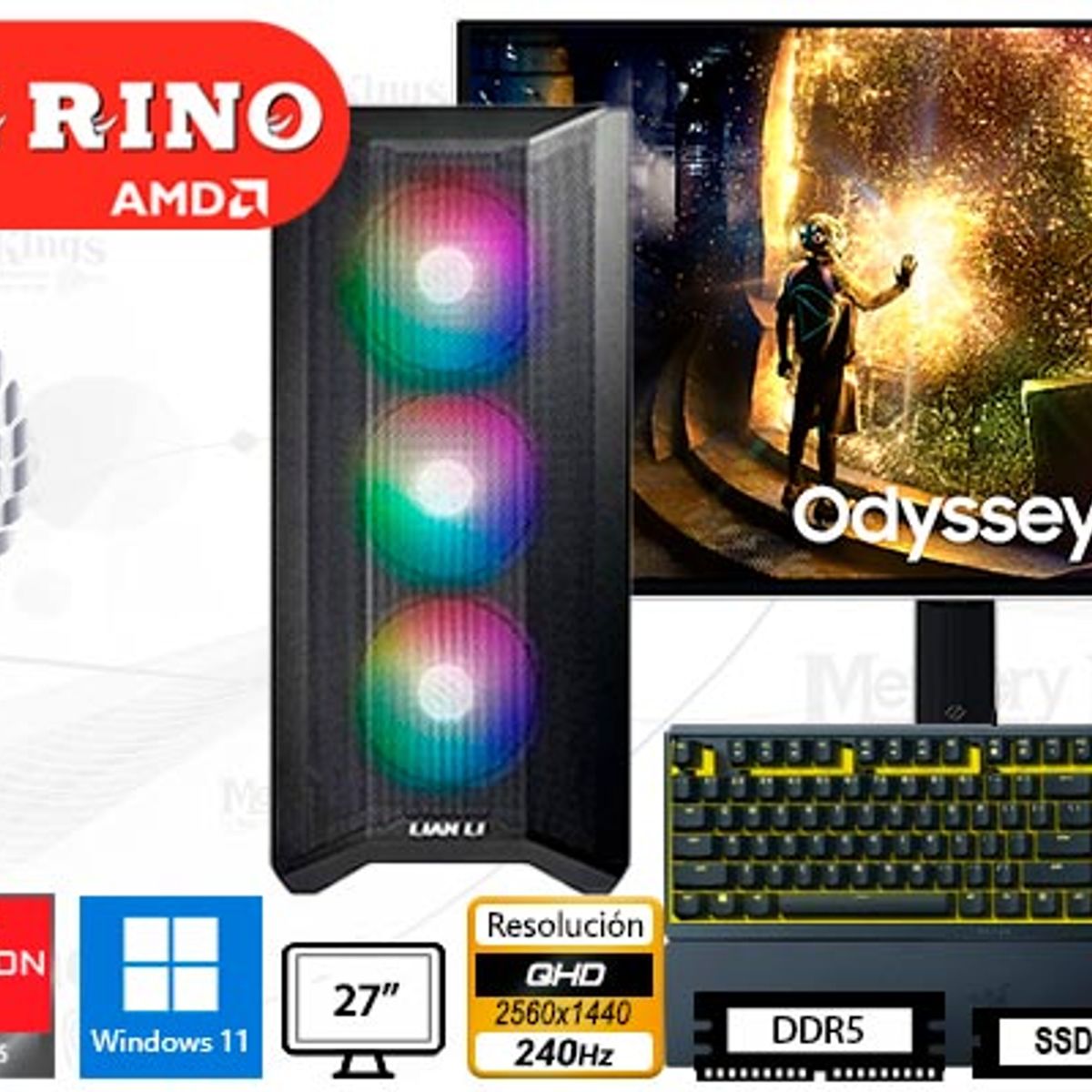AMD - Computadora Ryzen 7 9700X LianCool II Mesh 32GB 2TB 27 Radeon RX 9070 XT Windows 11