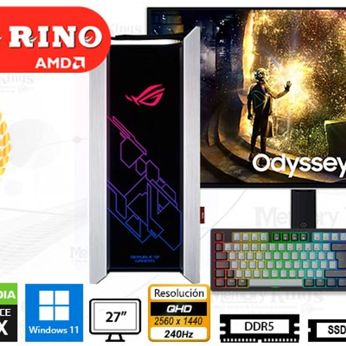 AMD - Computadora Ryzen 9 9900X Strix Helios Silver 32GB 1TB 27 RTX 5070 Ti Windows 11