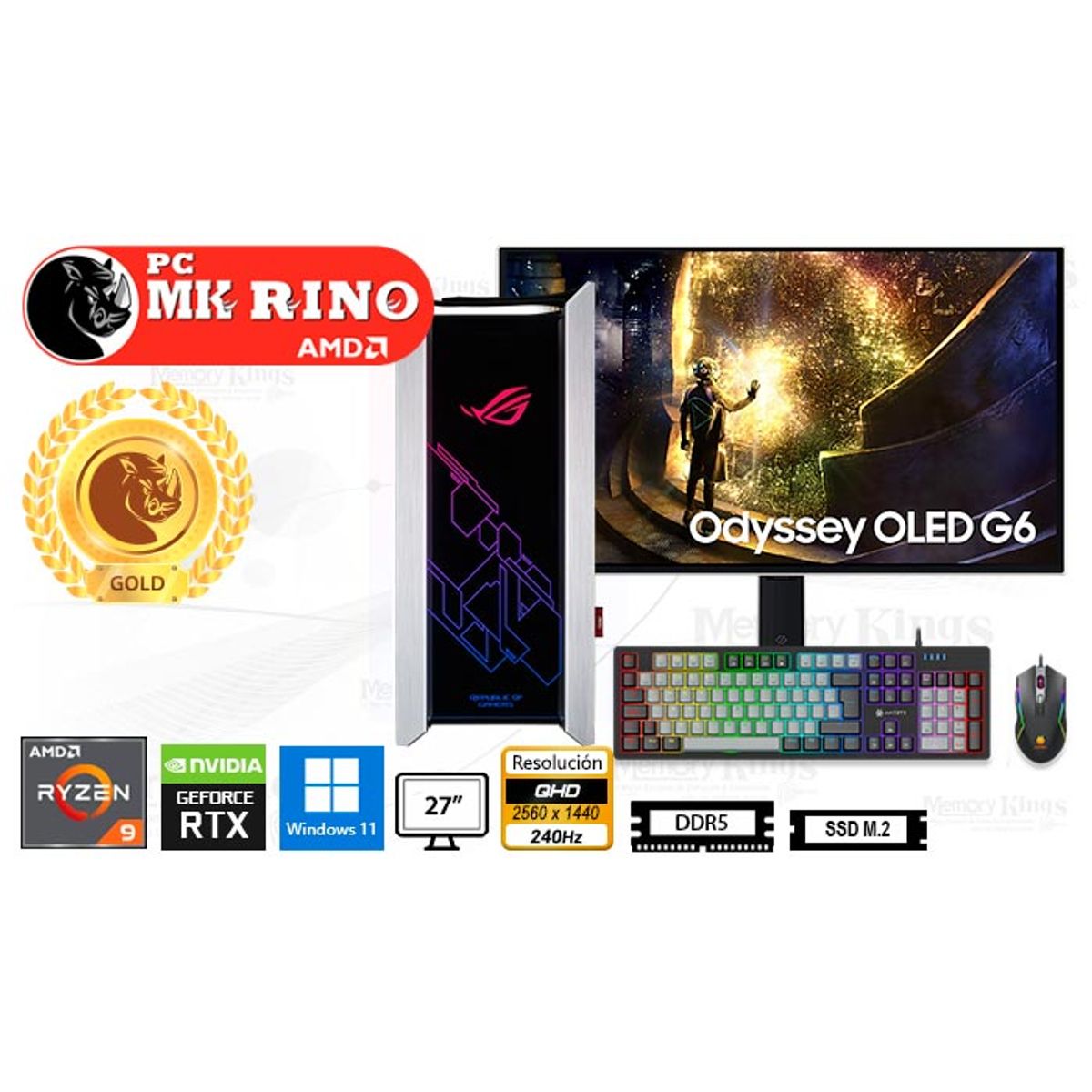 AMD - Computadora Ryzen 9 9900X Strix Helios Silver 32GB 1TB 27 RTX 5070 Ti Windows 11