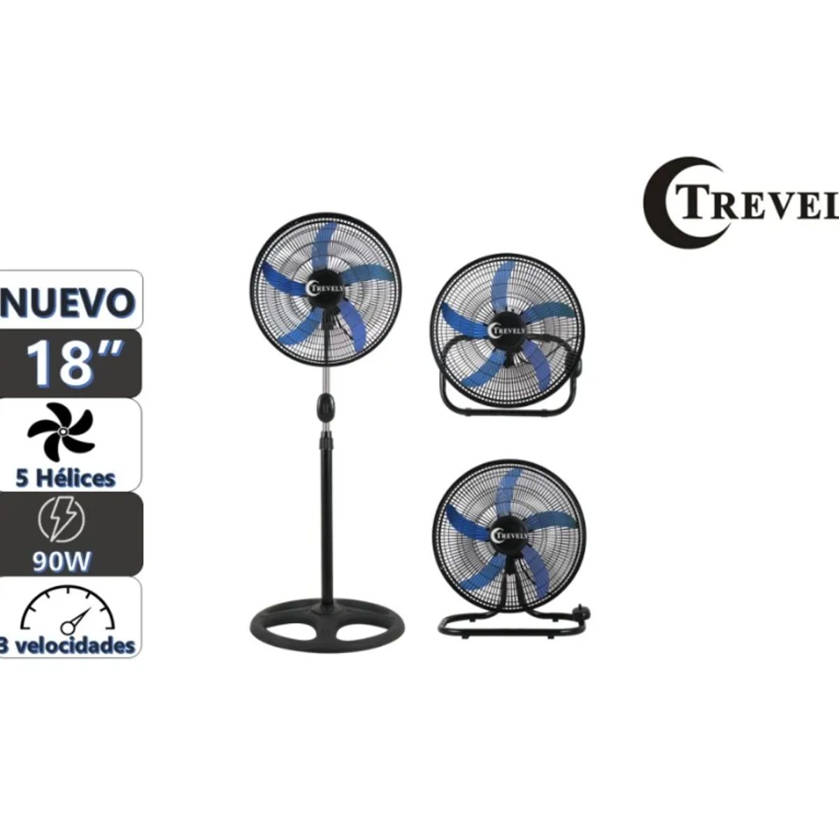 TREVELY - Ventilador 3 en 1 18" TREVELY VT-1832 - 90W - Azul