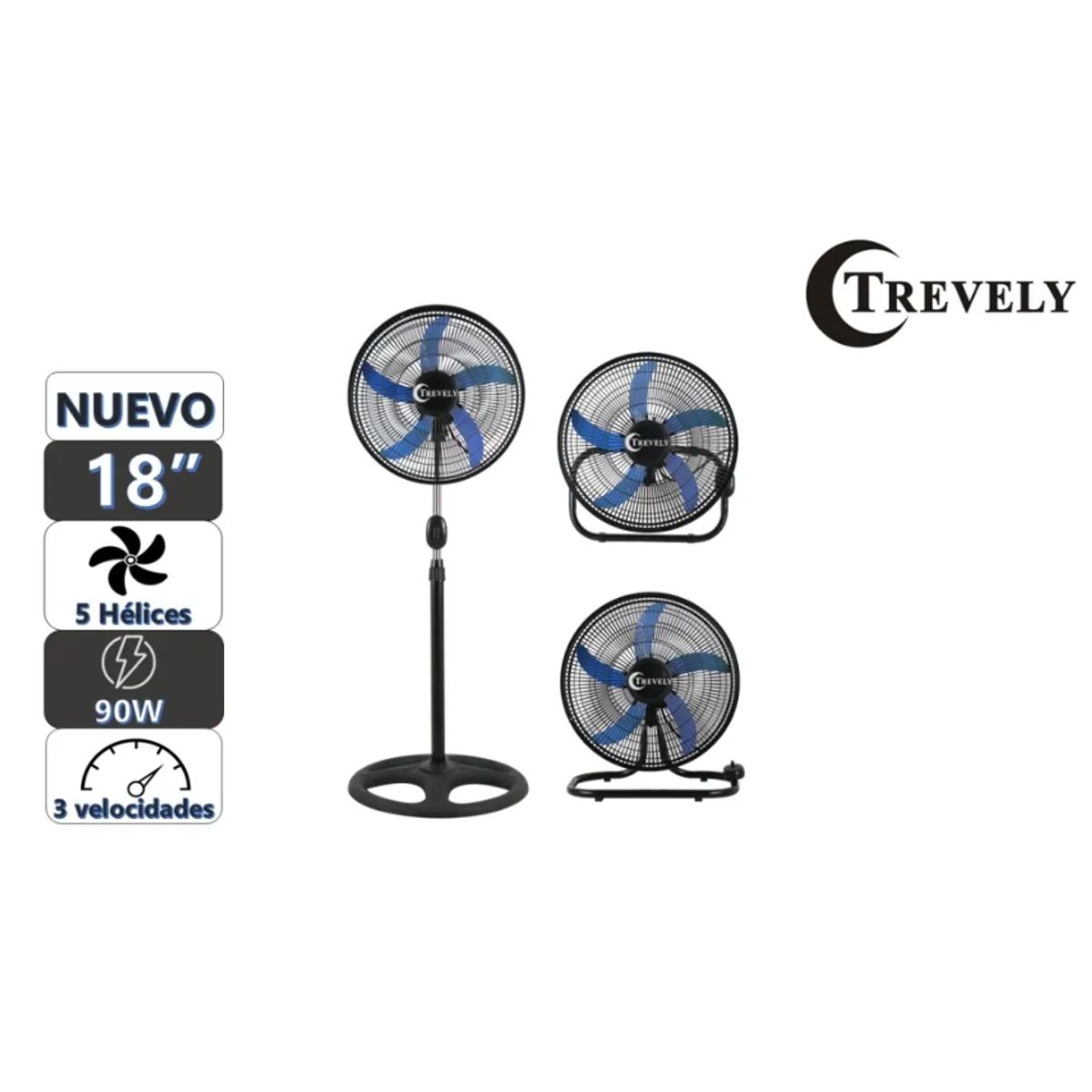 TREVELY - Ventilador 3 en 1 18" TREVELY VT-1832 - 90W - Azul