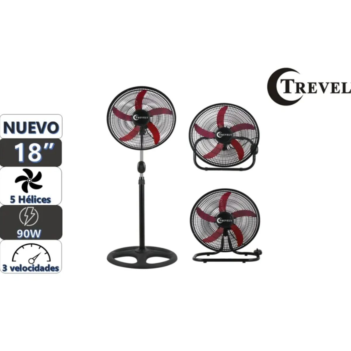 TREVELY - Ventilador 3 en 1 18" TREVELY VT-1832 - 90W - Rojo