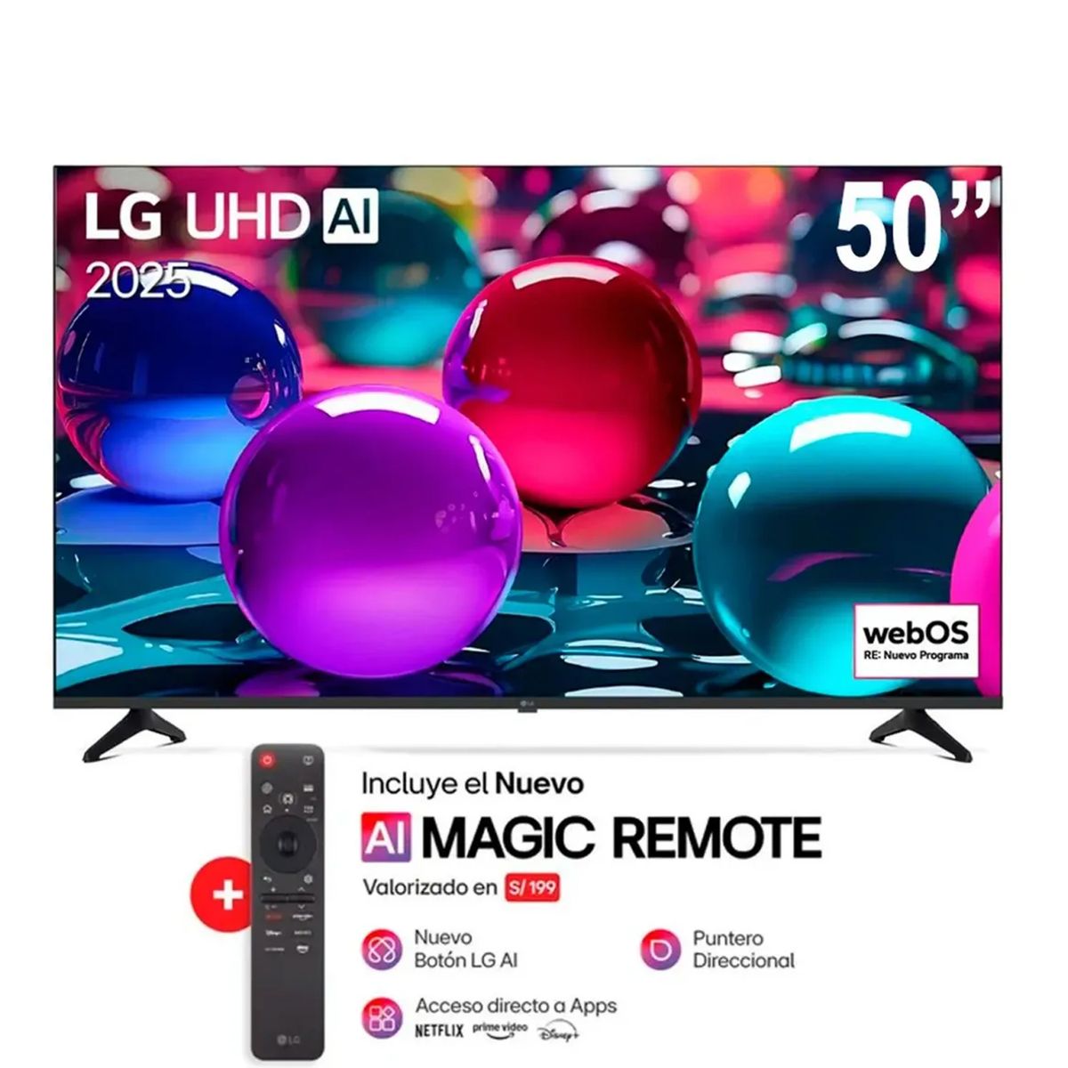 LG - Televisor LG LED 4K UHD THINQ AI SMART 50" 50UA7300PSB + Control Magic 2025