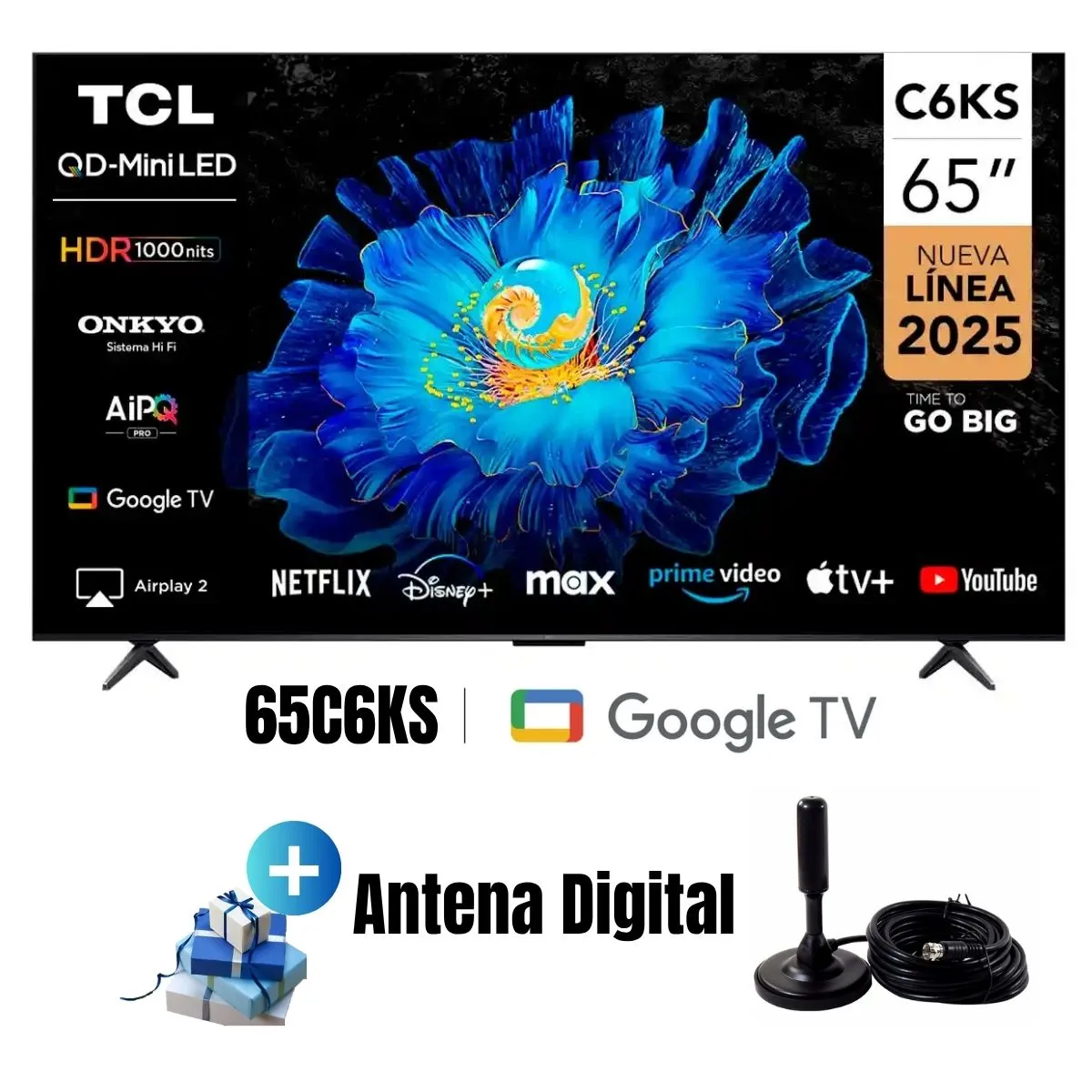 TCL - Televisor TCL 65 QD MINI LED 4K UHD Google TV 65C6KS 2025 + ANT