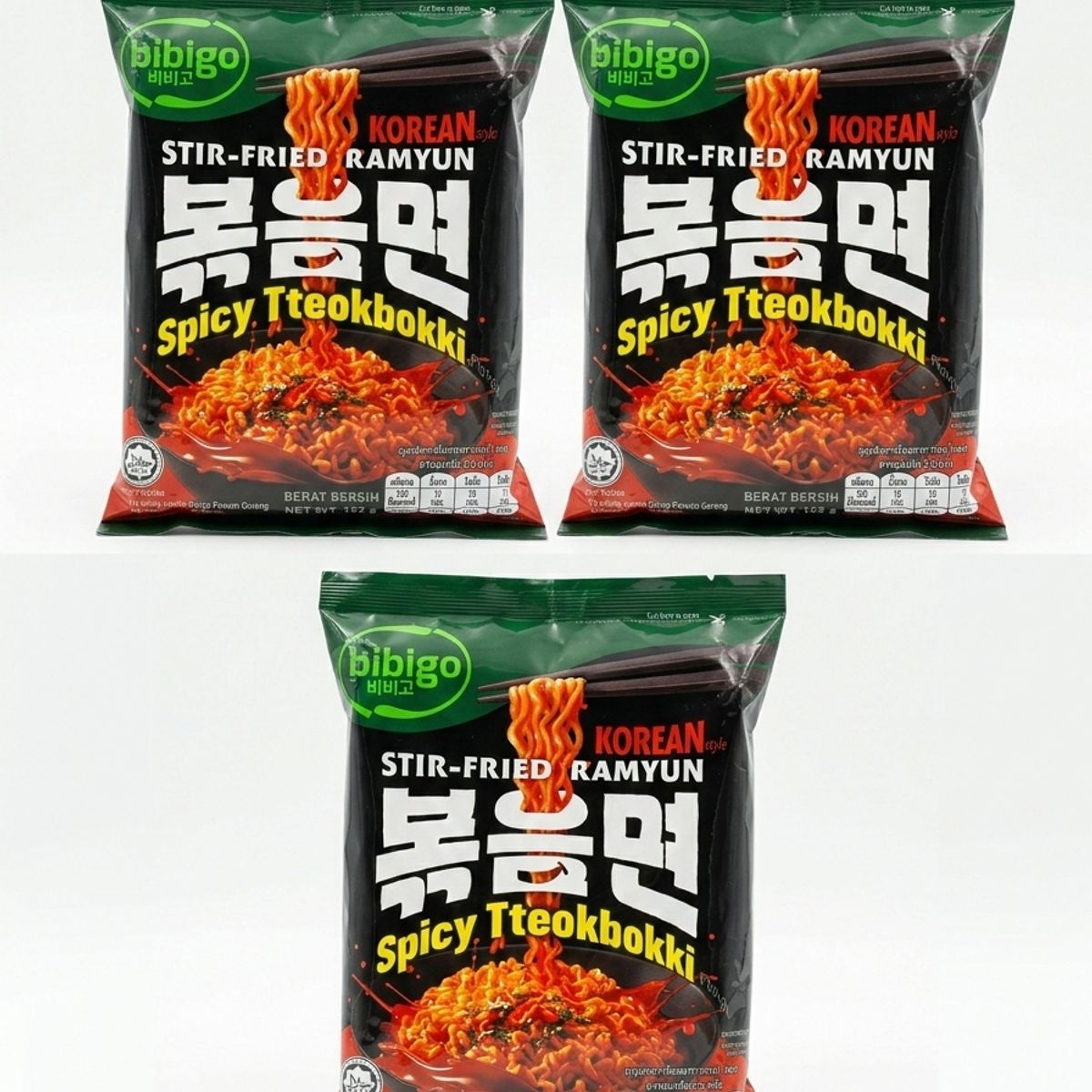 GENERICO - Pack 3 unidades Bibigo Stir-fried Ramyun Spicy Tteokbokki - Ramen Coreano 122g
