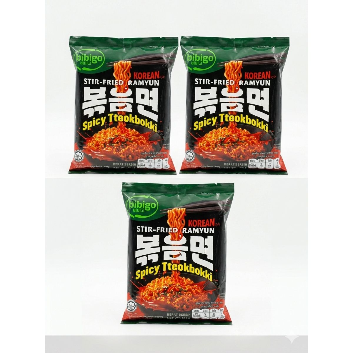 GENERICO - Pack 3 unidades Bibigo Stir-fried Ramyun Spicy Tteokbokki - Ramen Coreano 122g