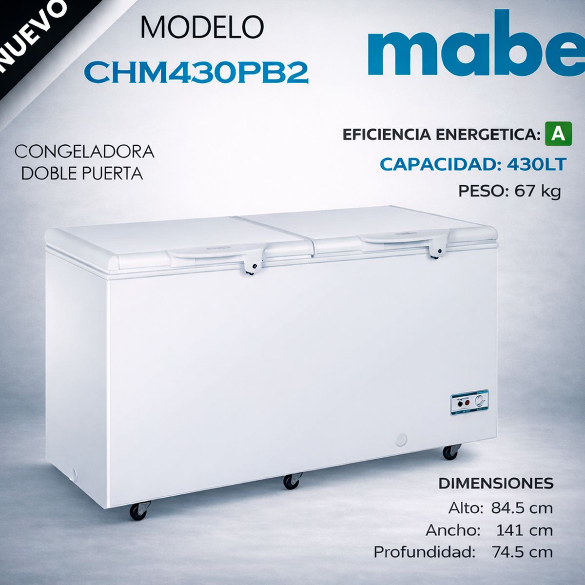 MABE - CHM430PB2 - Congelador Horizontal 430Lt Blanco Mabe