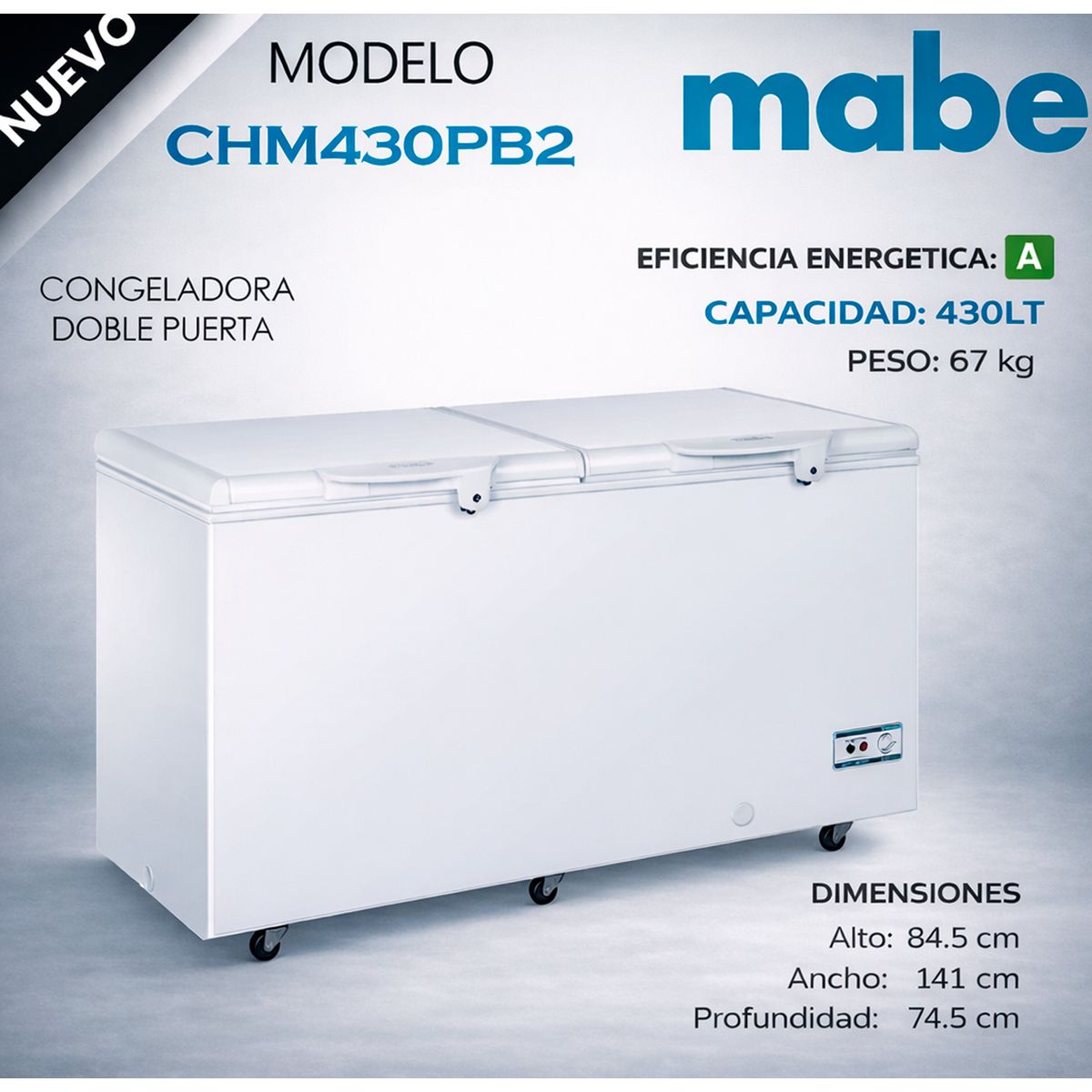 MABE - CHM430PB2 - Congelador Horizontal 430Lt Blanco Mabe