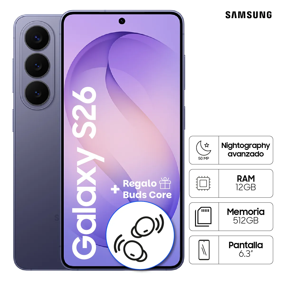 SAMSUNG - Celular Samsung Galaxy S26 512GB Cobalt Violet