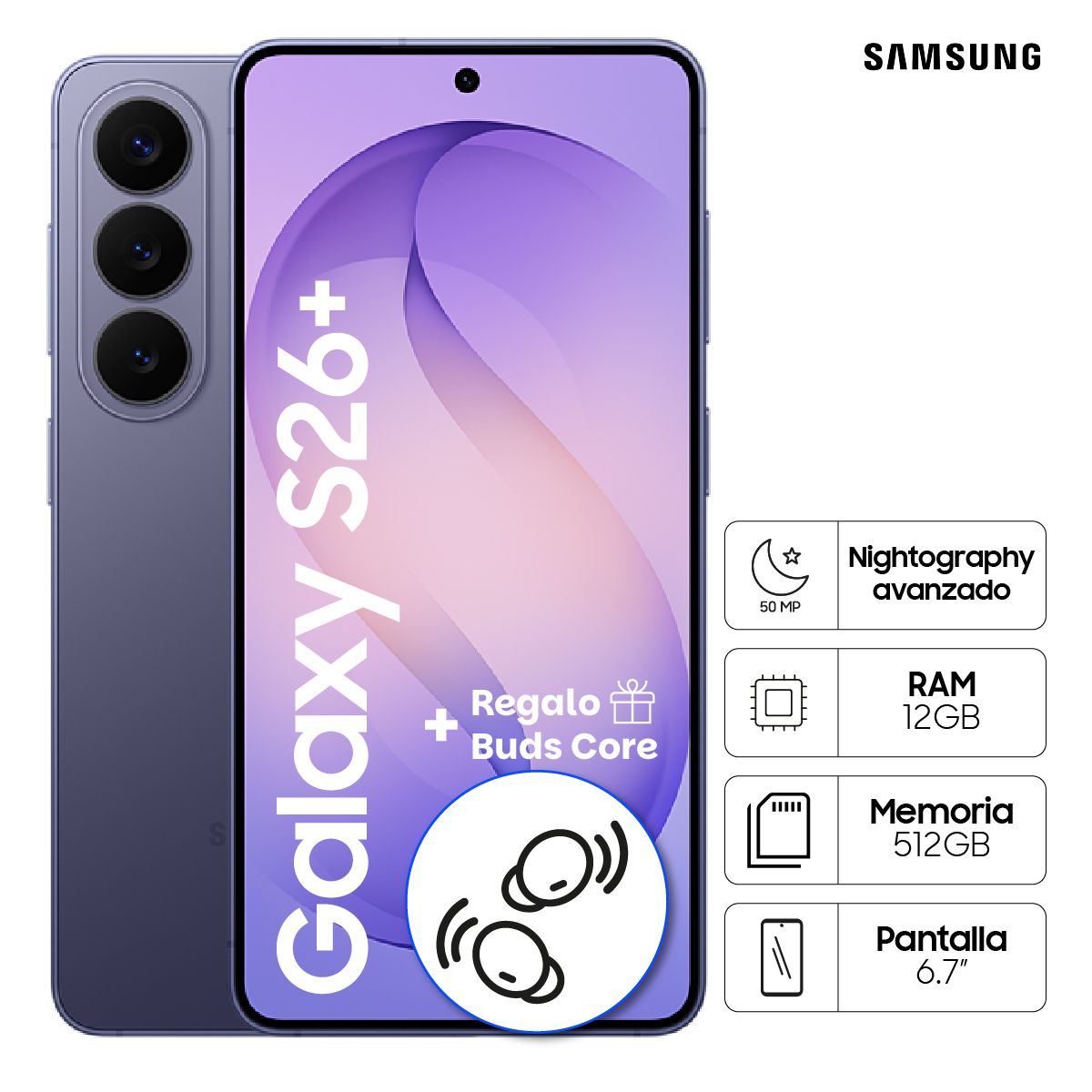 SAMSUNG - Celular Samsung Galaxy S26+ 512GB Cobalt Violet
