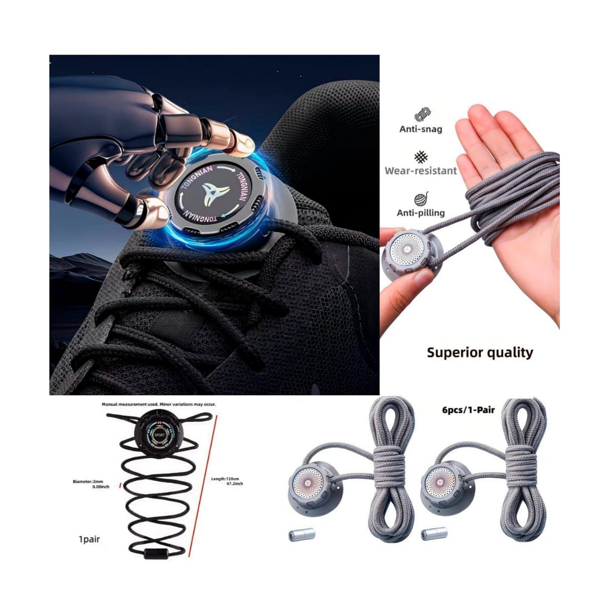 GENERICO - 1 PAR DE 6PZAS MODERNOS PASADORES CORDONES CON HEBILLA AJUSTABLE GIRATORIO