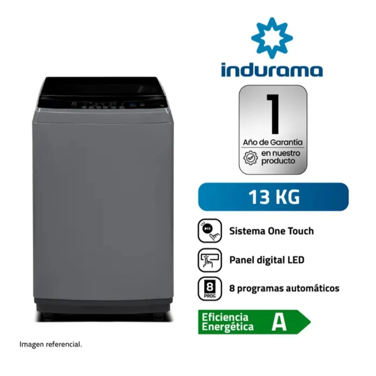 INDURAMA - Lavadora Automática 13Kg INDURAMA LRI-13DGR Gris Oscuro