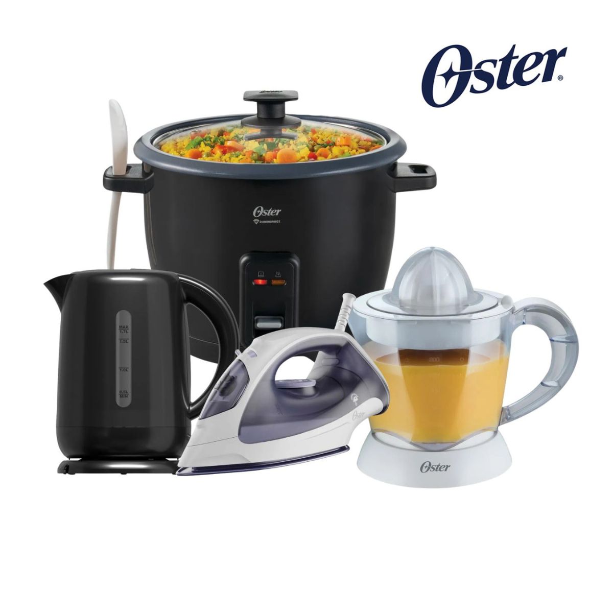 OSTER - COMBO OSTER OLLA ARROCERA 1.8L+HERVIDOR+PLANCHA+CITRICO