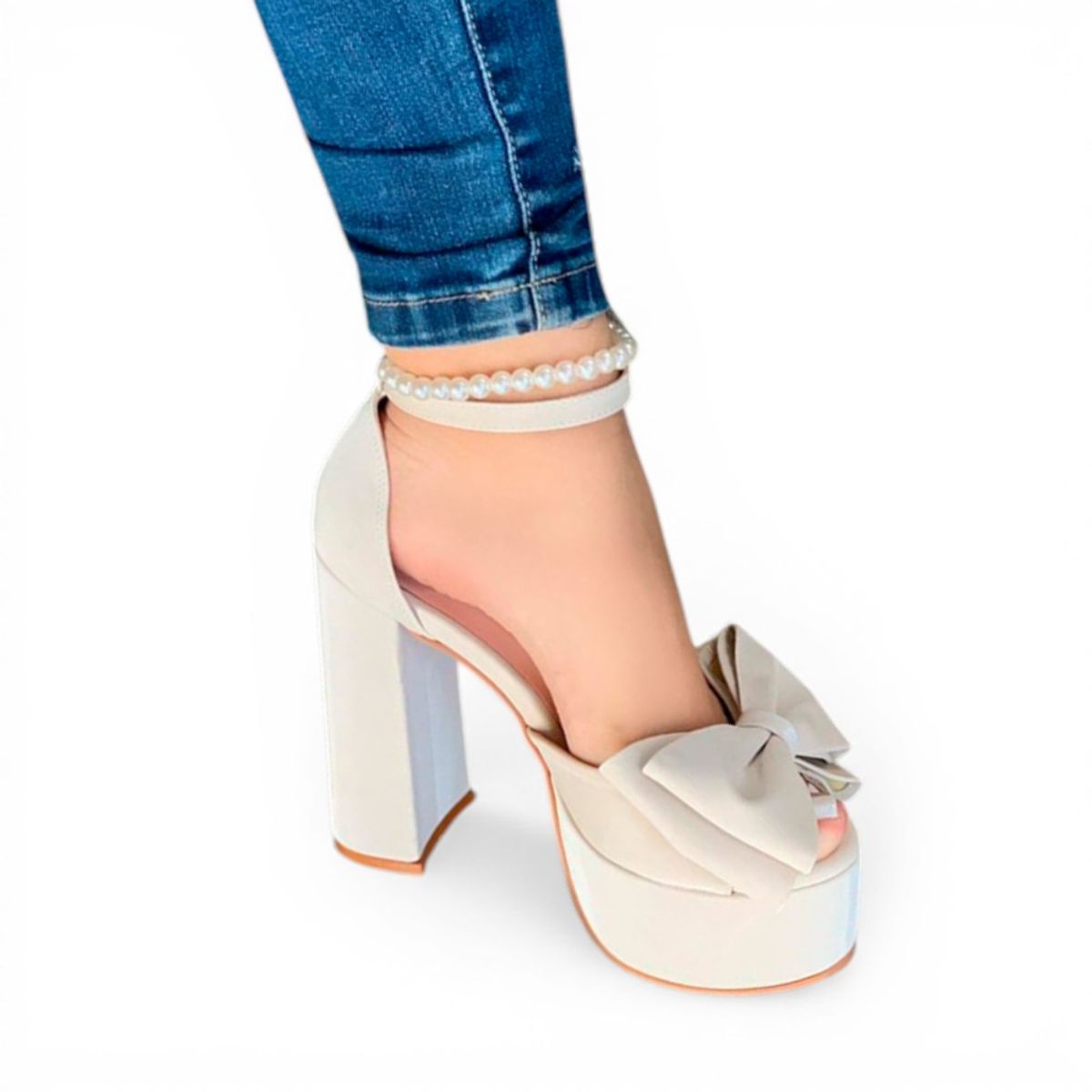 GENERICO - Sandalia Mujer 2086L-85 Doble Lazo Con Pulsera X15 Color Perla