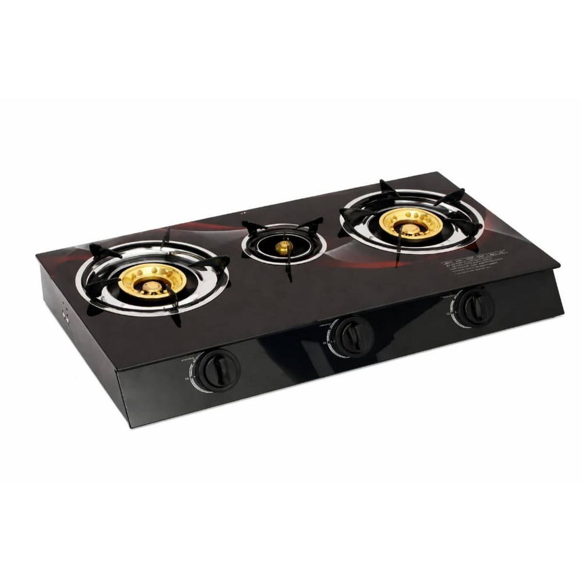 GENERICO - Cocina Gas 3 Hornillas Alta Potencia Vidrio Negro Parrillas Resistentes Compacta Funcional Portátil