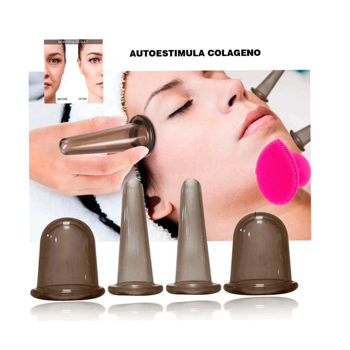 GENERICO - SET 6 VENTOSAS FACIALES DE SILICONA PREMIUM Y EXFOLIANTE