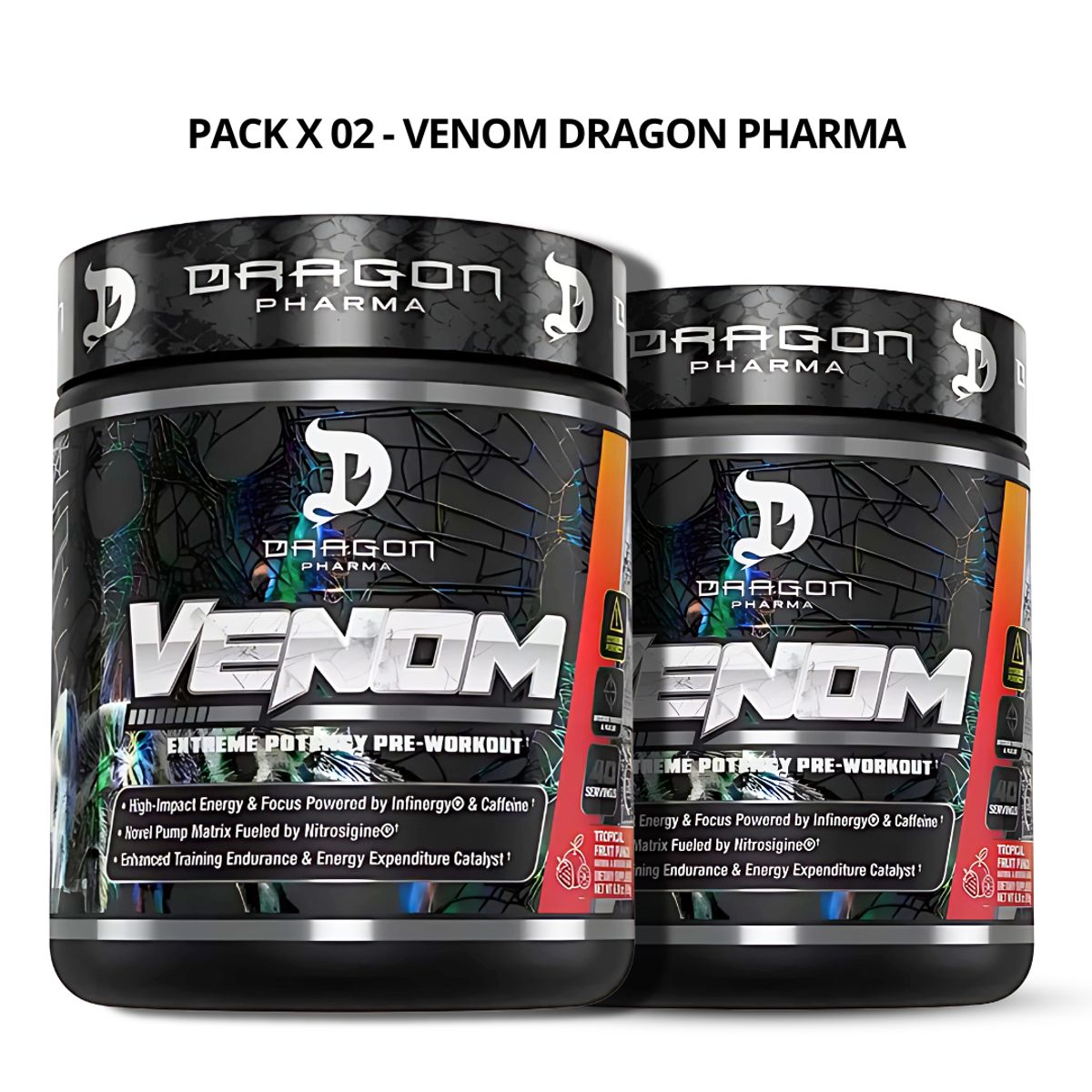 DRAG PHARMA - PACK X 02 - Venom 40 servicios Pre entreno Dragon Pharma - Fruit Punch