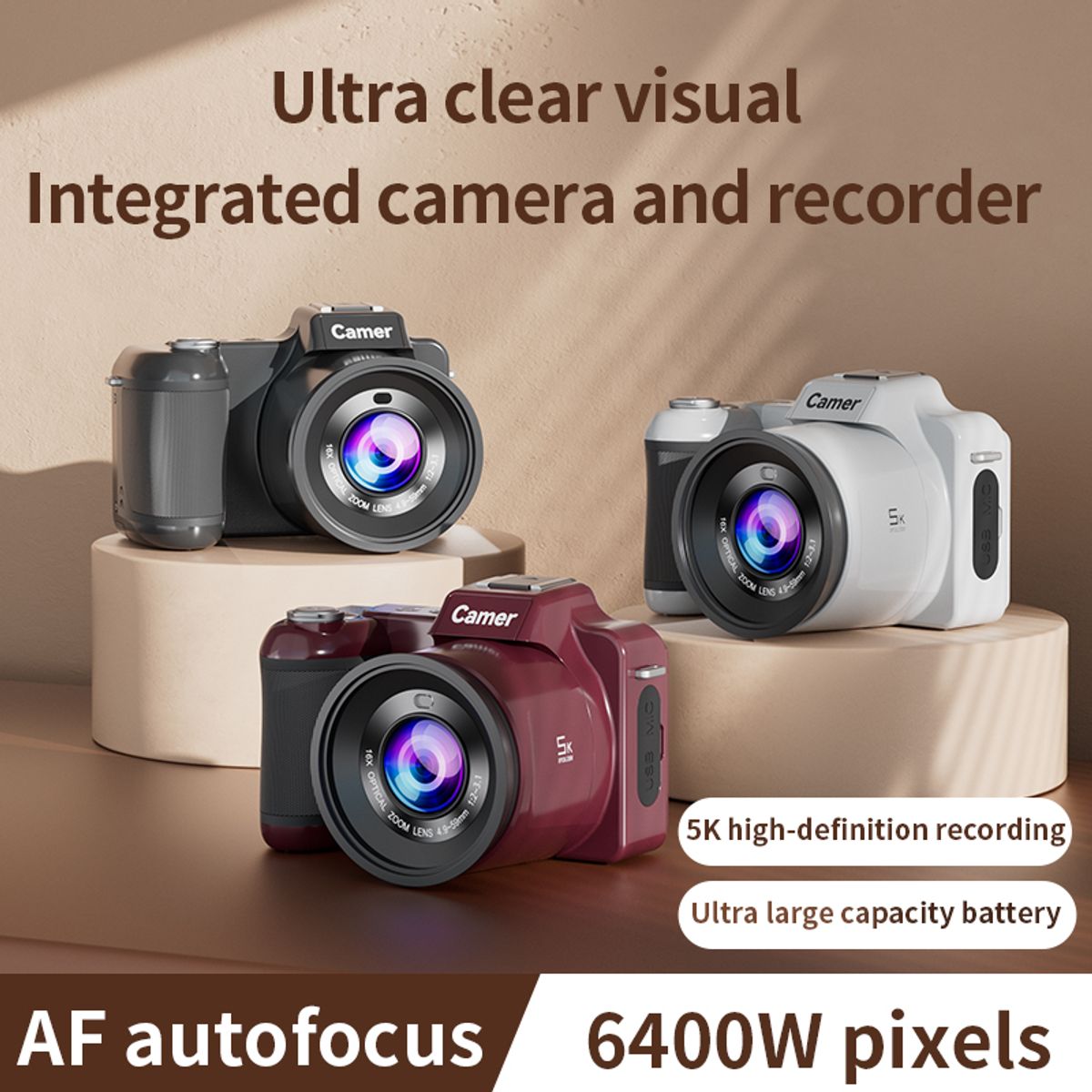 RENVMEXY - Cámara Digital 64MP 5K - Zoom 16x - Estabilizador + 64GB - Para Vlogs y Viajes