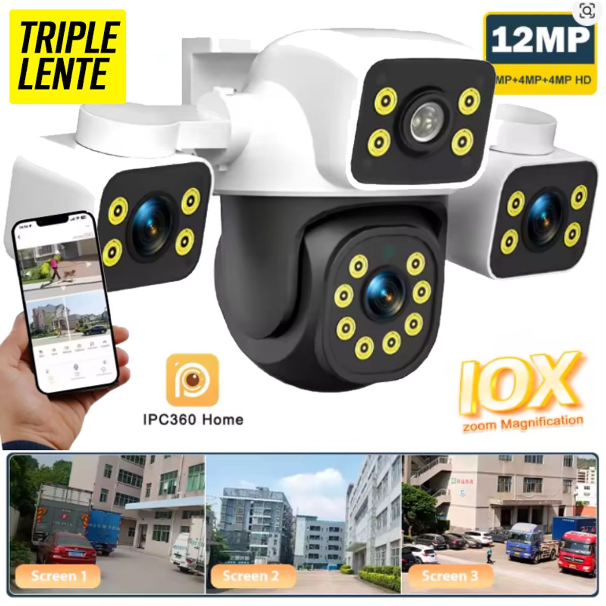 SEISA - Camara Seguridad IP Triple Lente Wifi Ptz Ip66 3 en 1 360 Exterior