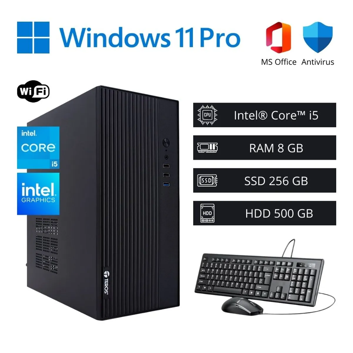 INTEL - Computadora PC Intel Core i5 3,60 GHz 8GB RAM 256GB SSD 500GB HDD WiFi