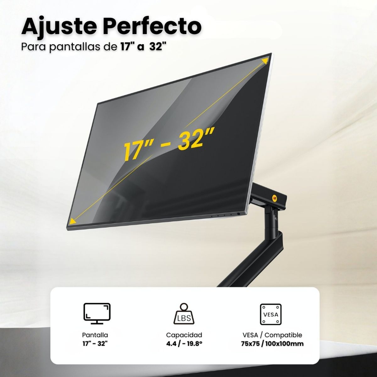 NORTH BAYOU - Soporte Monitor Brazo Ajustable Ergonómico 17 A 32 Nb A5 Negro