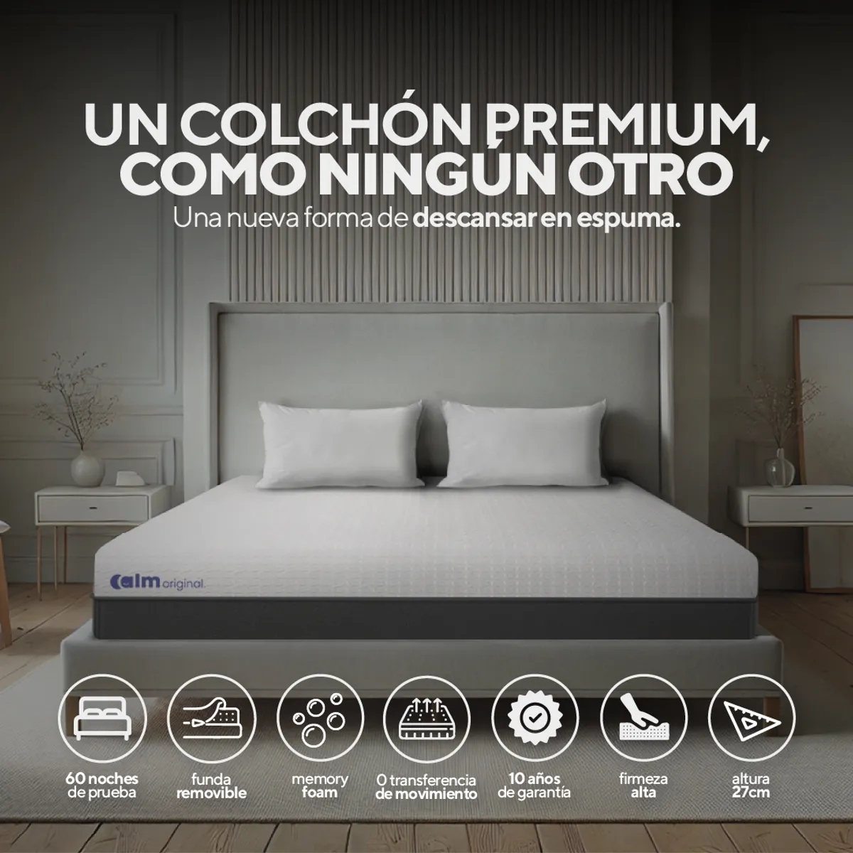 CALM - Pack Colchón Original de Memory Foam 1.5 Plazas + 1 Almohada Calm Memory Pro