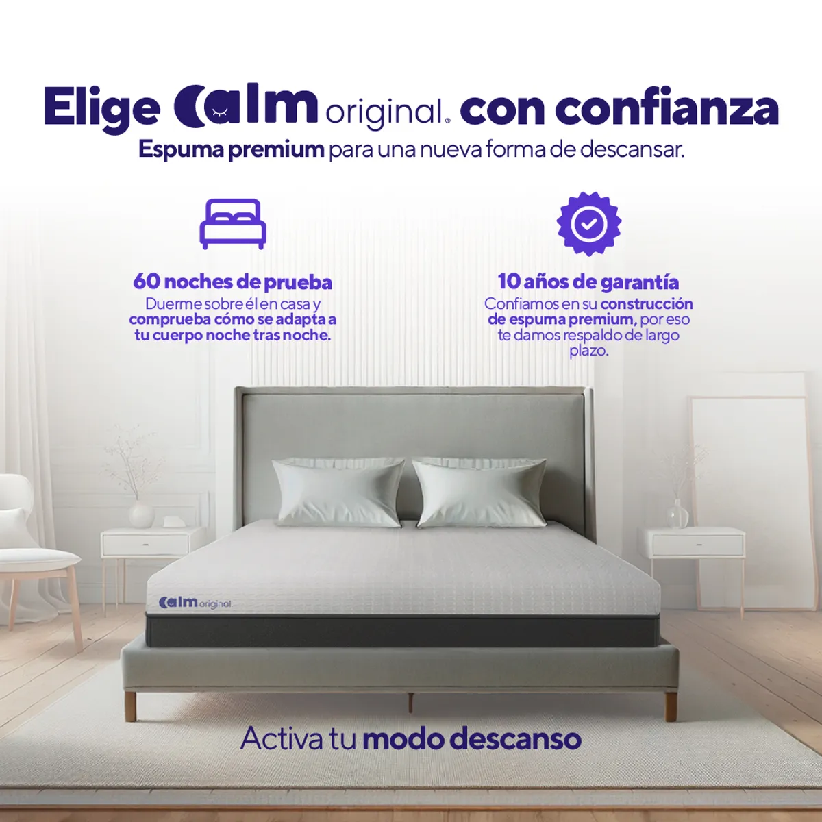 CALM - Pack Colchón Original de Memory Foam 1.5 Plazas + 1 Almohada Calm Memory Pro