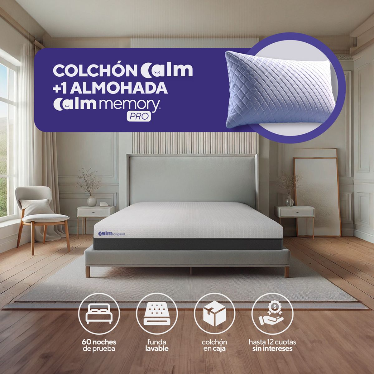 CALM - Pack Colchón Lite de Memory Foam 1 Plz + 1 Almohada Calm Memory Pro