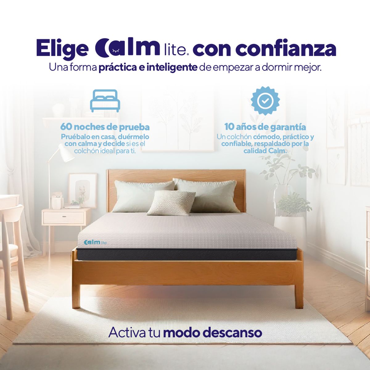 CALM - Pack Colchón Lite de Memory Foam 1.5 Plz + 1 Almohada Calm Memory Pro
