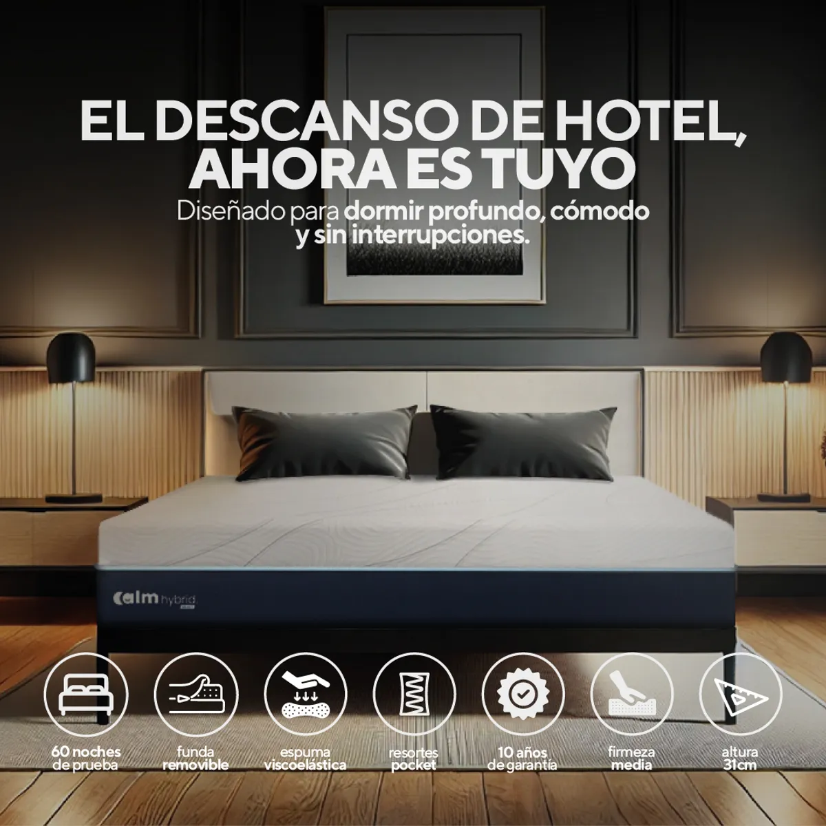 CALM - Pack Colchón Hybrid de Memory Foam 2 Plz + 2 Almohada Calm Memory Pro