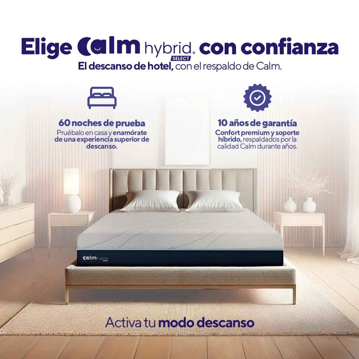 CALM - Pack Colchón Hybrid de Memory Foam Queen + 2 Almohadas Calm Memory Pro