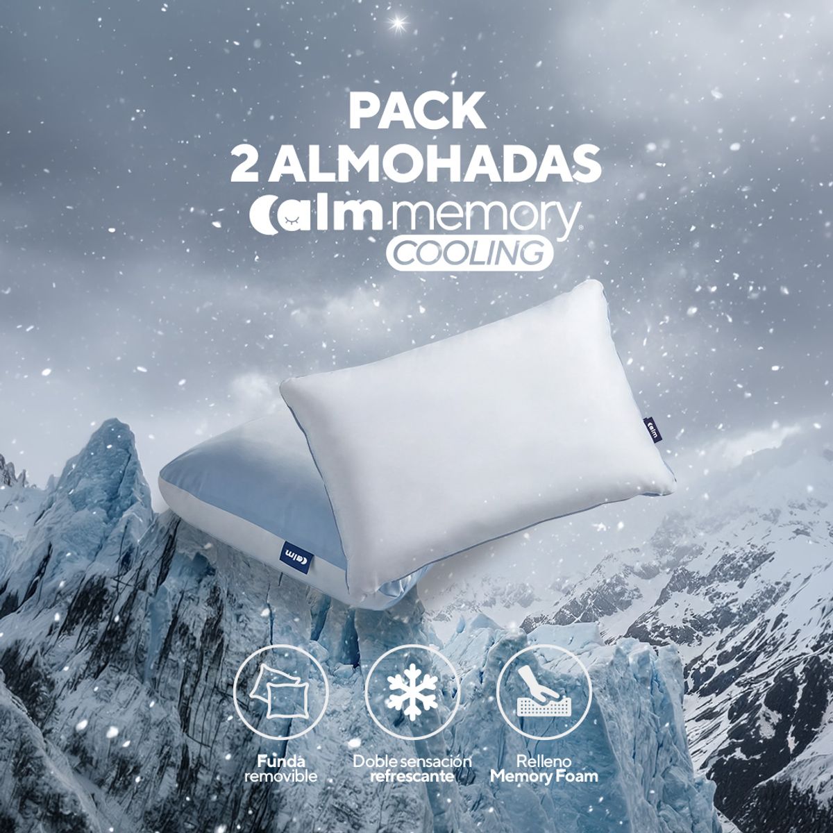 CALM - Pack Colchón Original de Memory Foam 2 Plazas + 2 Almohadas Calm Memory Cooling