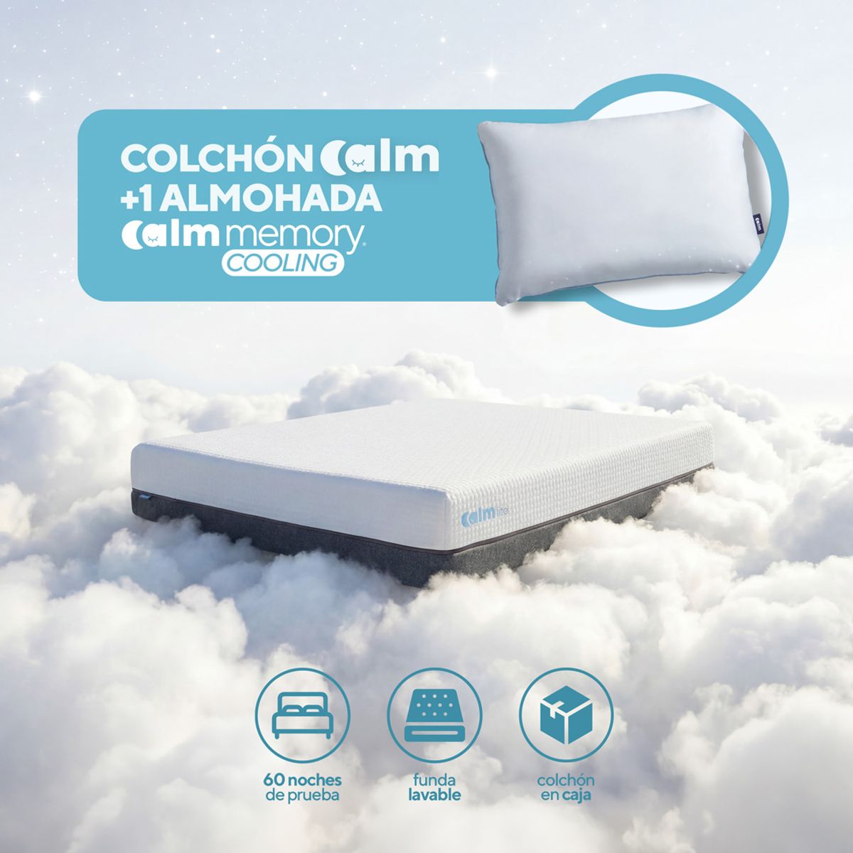 CALM - Pack Colchón Lite de Memory Foam 1 Plz + 1 Almohada Calm Memory Cooling