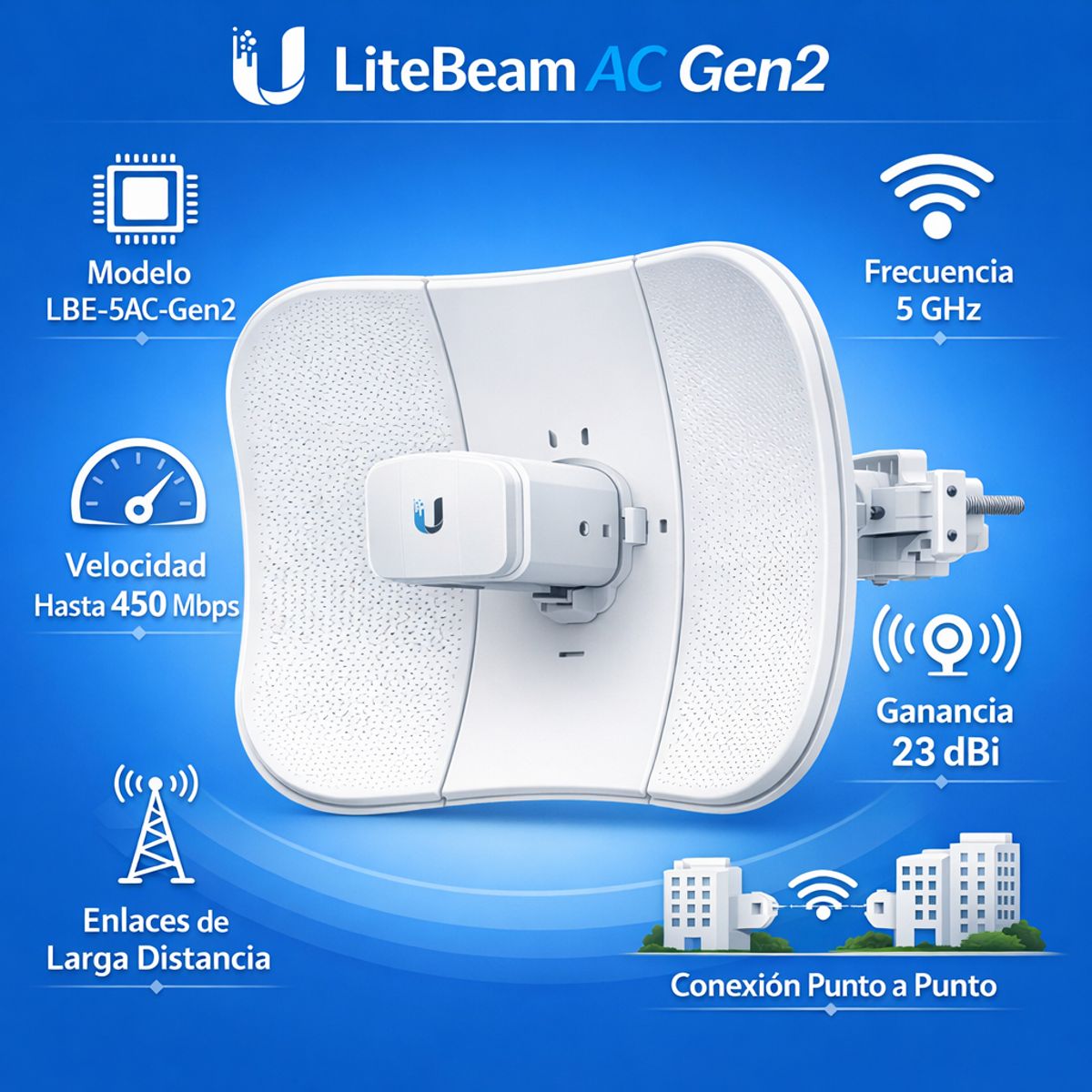 UBIQUITI - Antena Ubiquiti LiteBeam AC Gen2 airMAX LBE-5AC-Gen2 5GHz 23dBi  450Mbps