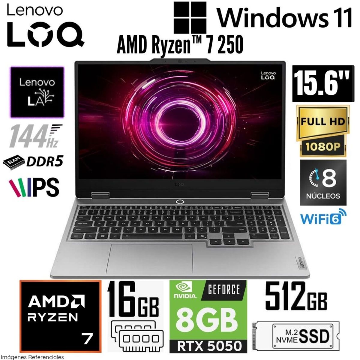 LENOVO - Laptop Lenovo LOQ 15AHP10 AMD Ryzen 7 250 16GB RAM 512GB SSD RTX 5050-8GB 15.6"  FHD 144HZ