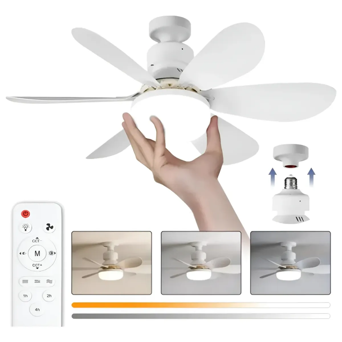 INSPIRA MARKET - Ventilador Con Luz LED E27 30W Con Control Remoto 3 Velocidades