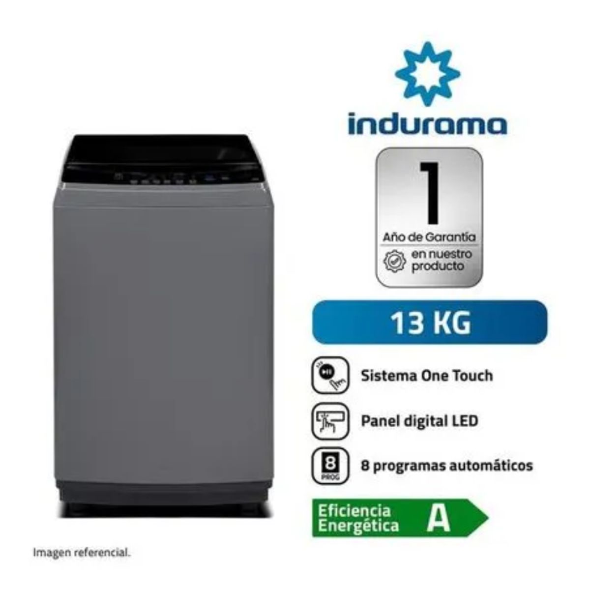 INDURAMA - Lavadora Indurama 13 kg Carga Superior LRI-13DGR Gris Oscuro