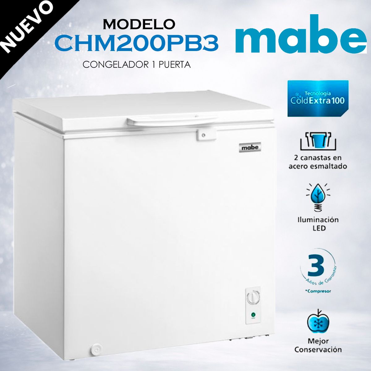 MABE - Congelador Horizontal 198Lt Blanco Mabe-CHM200PB3